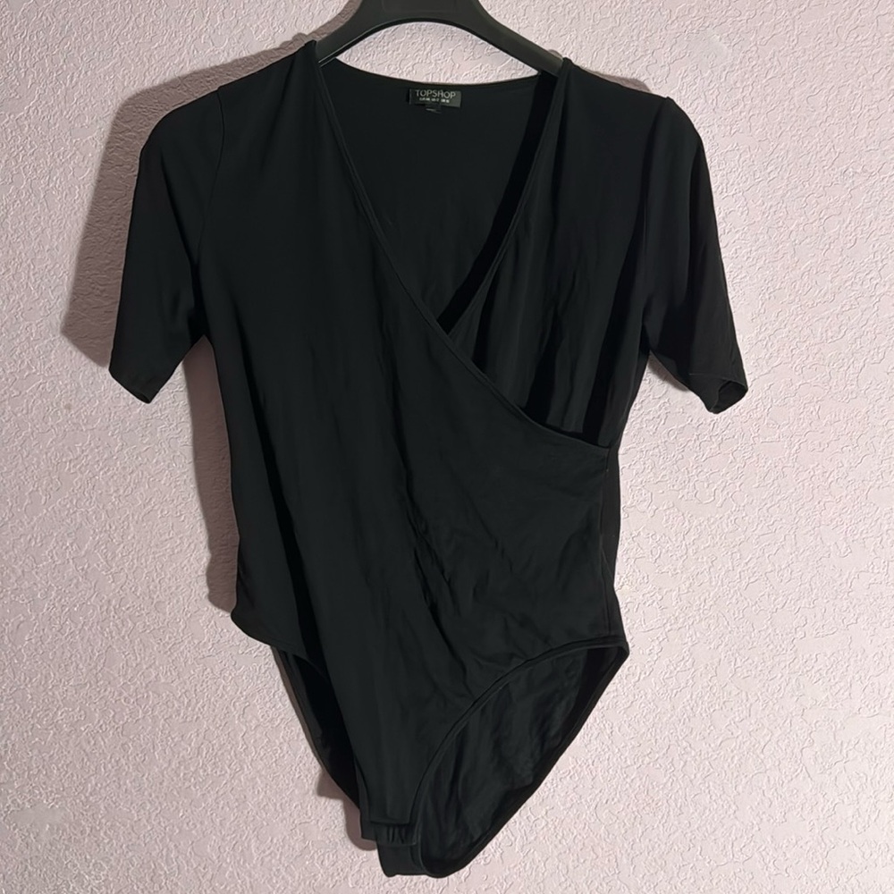 Black Fold Over Front Bodysuit Top